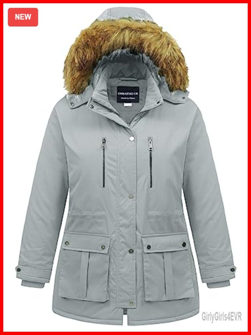 Plus Size Long Puffer Jacket Waterproof Down Alternative Coat with Fur Hood